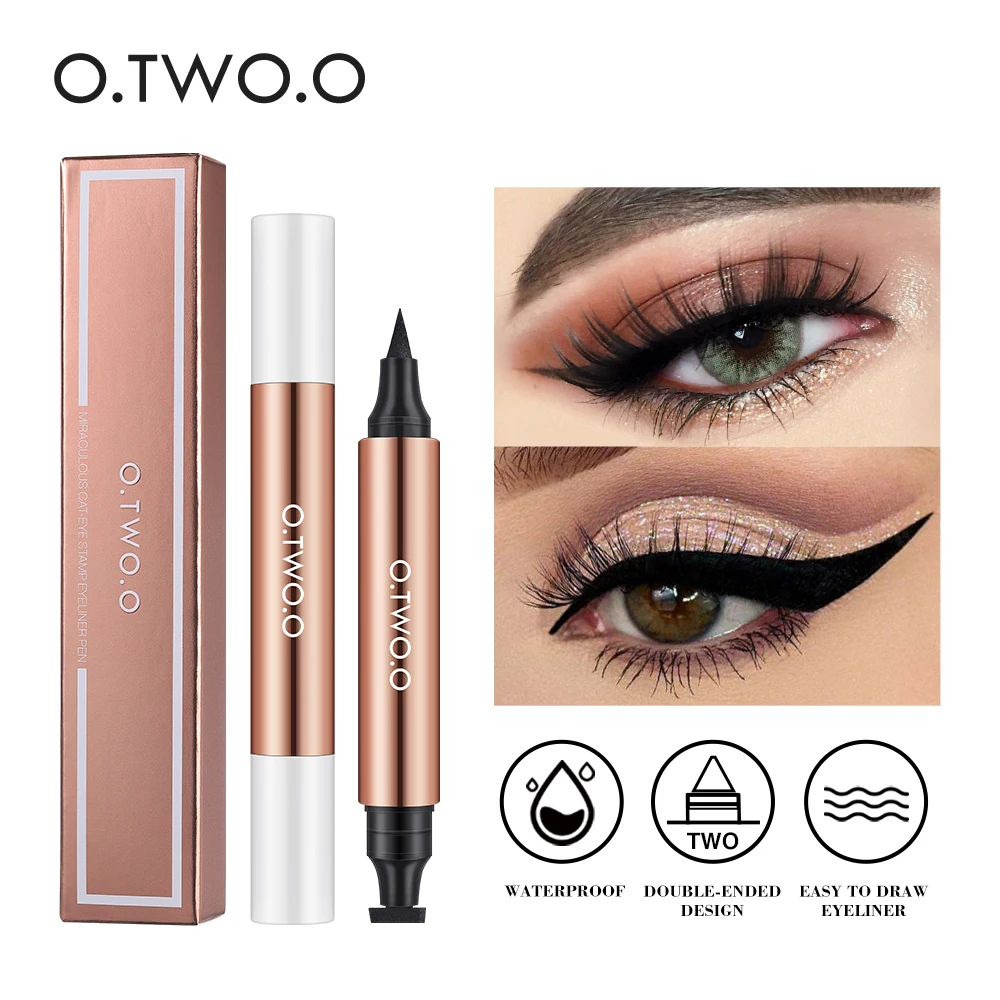 Top Trends: O.TWO.O Eyeliner Stamp Black Liquid Eyeliner Pen Waterproof Fast Dry Double-ended Eye Liner Pencil Make-up For Women Cosmetics Shoppable Styles