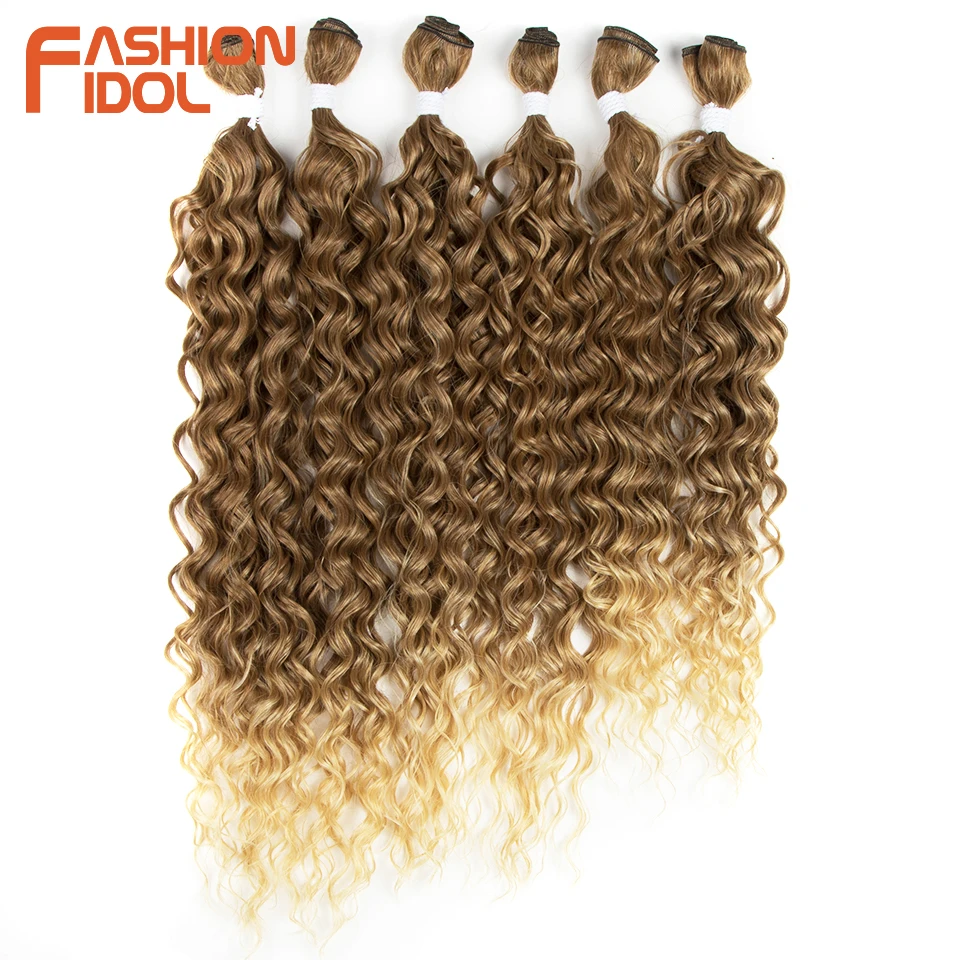 Top Trends: FASHION IDOL Afro Kinky Curly Hair Bundles Synthetic Hair Extensions 24-28inch 6Pcs / Lot Ombre Blonde Hair Weaves For Black Women Shoppable Styles