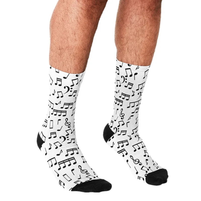 Top Trends: Men's Socks Funny Black Music Notes On White Background Socks Men Harajuku Happy Novelty Boys Crew Casual Crazy Socks For Men Shoppable Styles