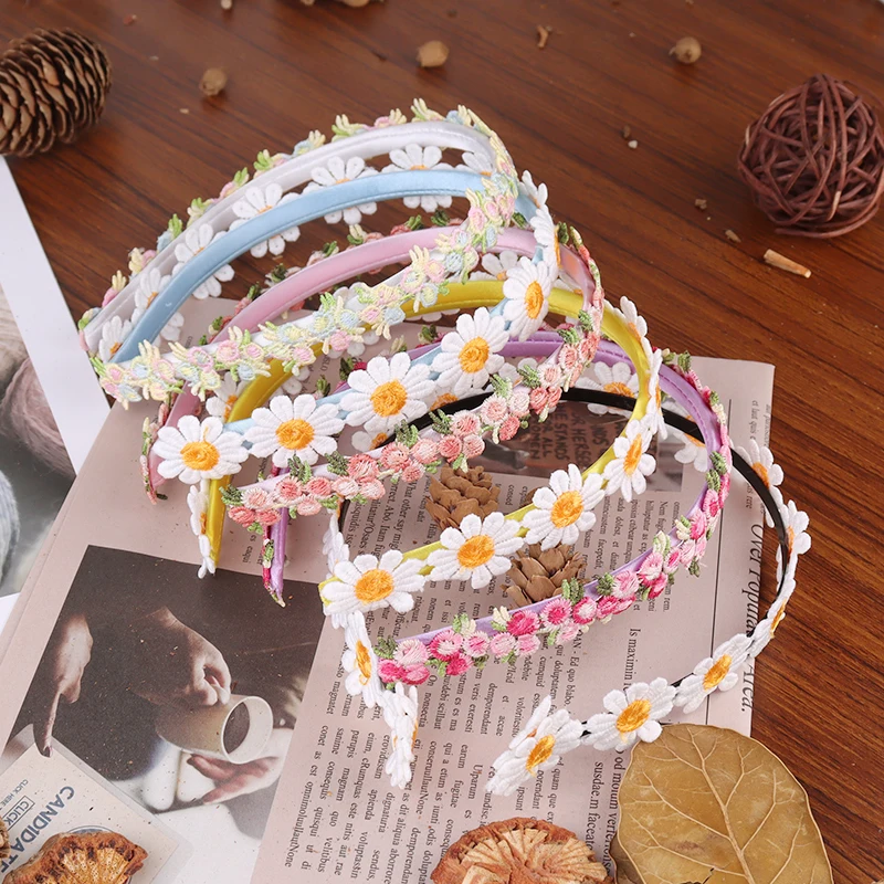 Top Trends: Boho Chic Daisy Girls Headbands Women Solid Embroidery Flower Hair Bands Kids Candy Chrysanthemum Headwear Hair Accessories Shoppable Styles