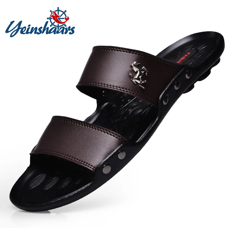 Top Trends: YEINSHAARS Casual Famous Brand Men Sandals Shoes Slippers Summer Flip Flops Beach Men Shoes Leather Sandalias Zapatos Hombre Shoppable Styles