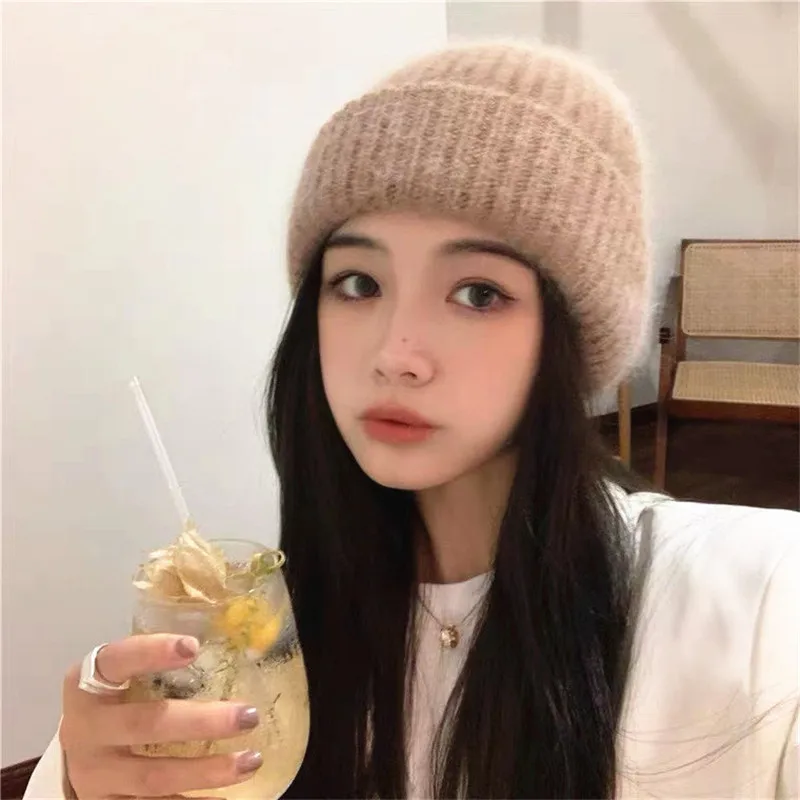 Top Trends: Winter Women Mohair Knitted Hat Thick Warm Sport Skullies Hat Gorros Rabbit Fur Beanie Hats Caps Gorras Shoppable Styles - Image 2