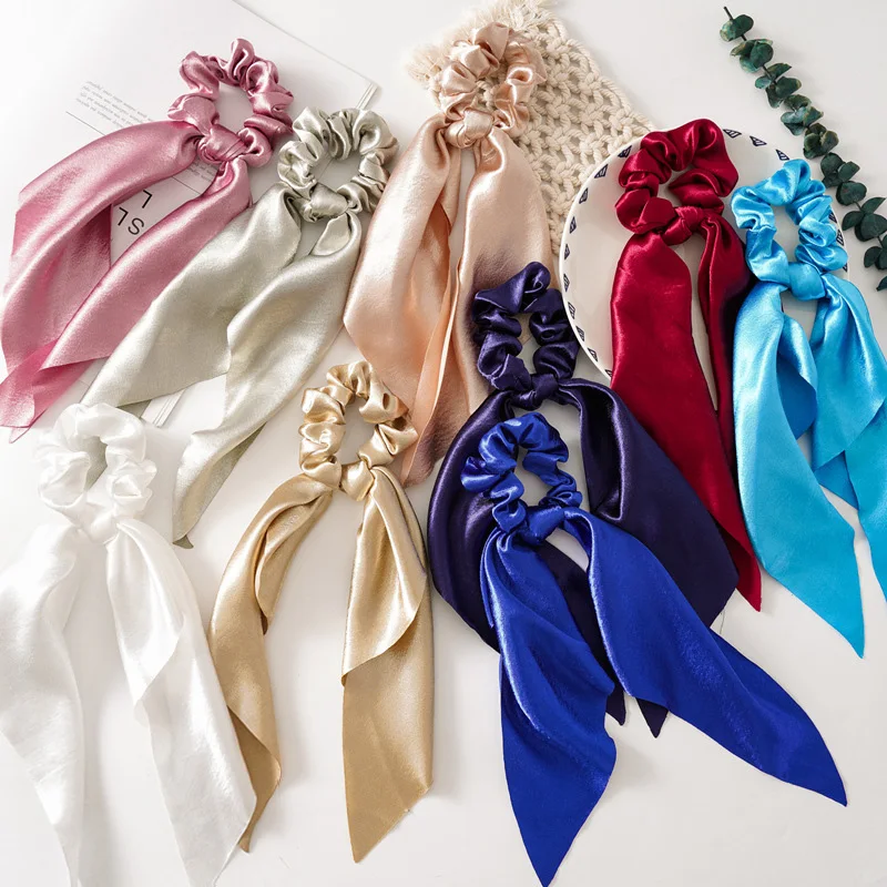 Top Trends: Shiny Silk Long Ribbon Scrunchies Elastic Hair Bands Women Girls Bow Knot Scraf Ponytail Holder Hair Ties Hair Accessories Shoppable Styles