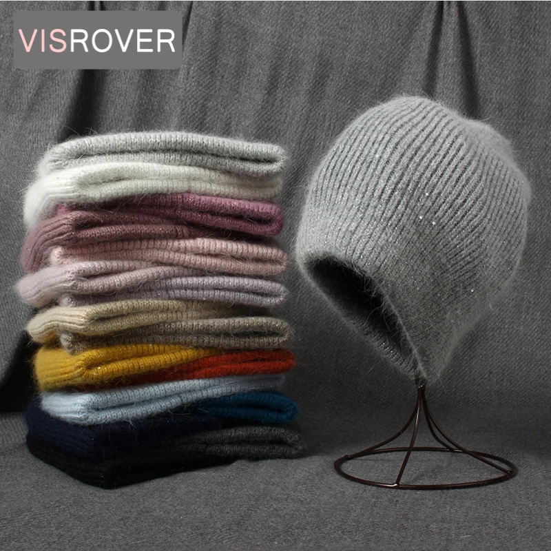 Top Trends: VISROVER Rabbit Cashmere Unisex Woman Winter Hat With Lurex&amp;Sequin Autumn Beanies Cashmere Woman Warm Rabbit Fur Skullies Shoppable Styles