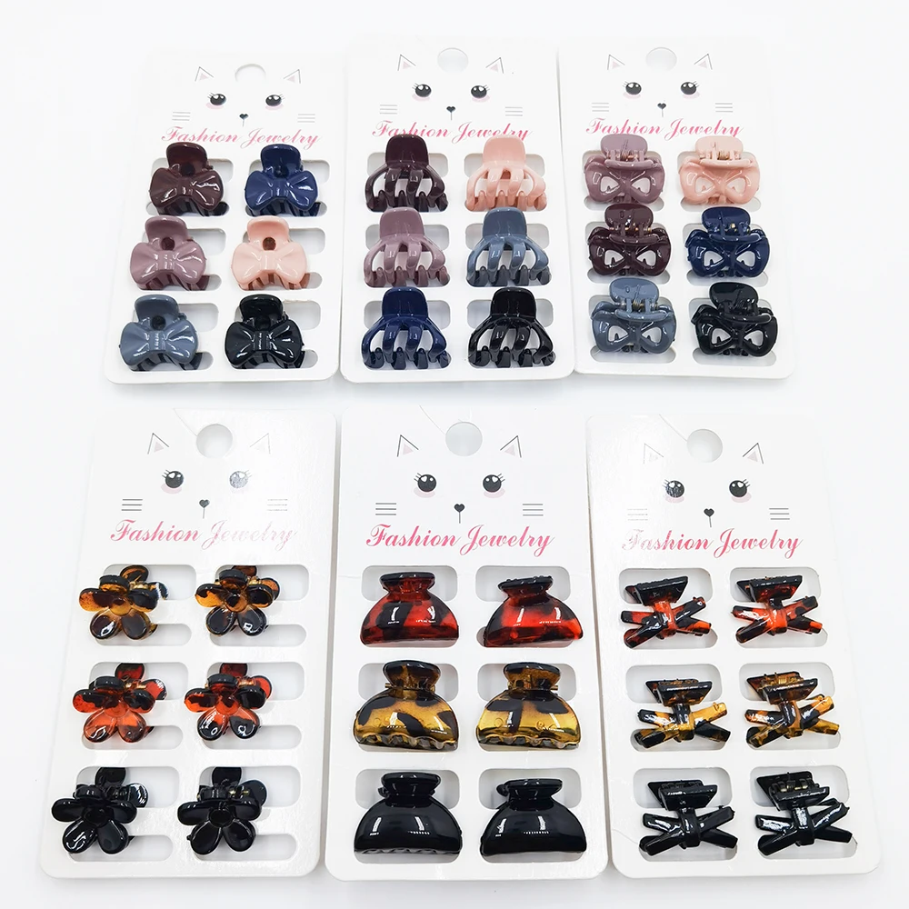 Top Trends: 6PCS / Set Cute Bow Flower Small Hair Claw Clips Women Girls Tortoiseshell Plastic Crab Hair Clamp Barrettes Mini Hair Accessories Shoppable Styles