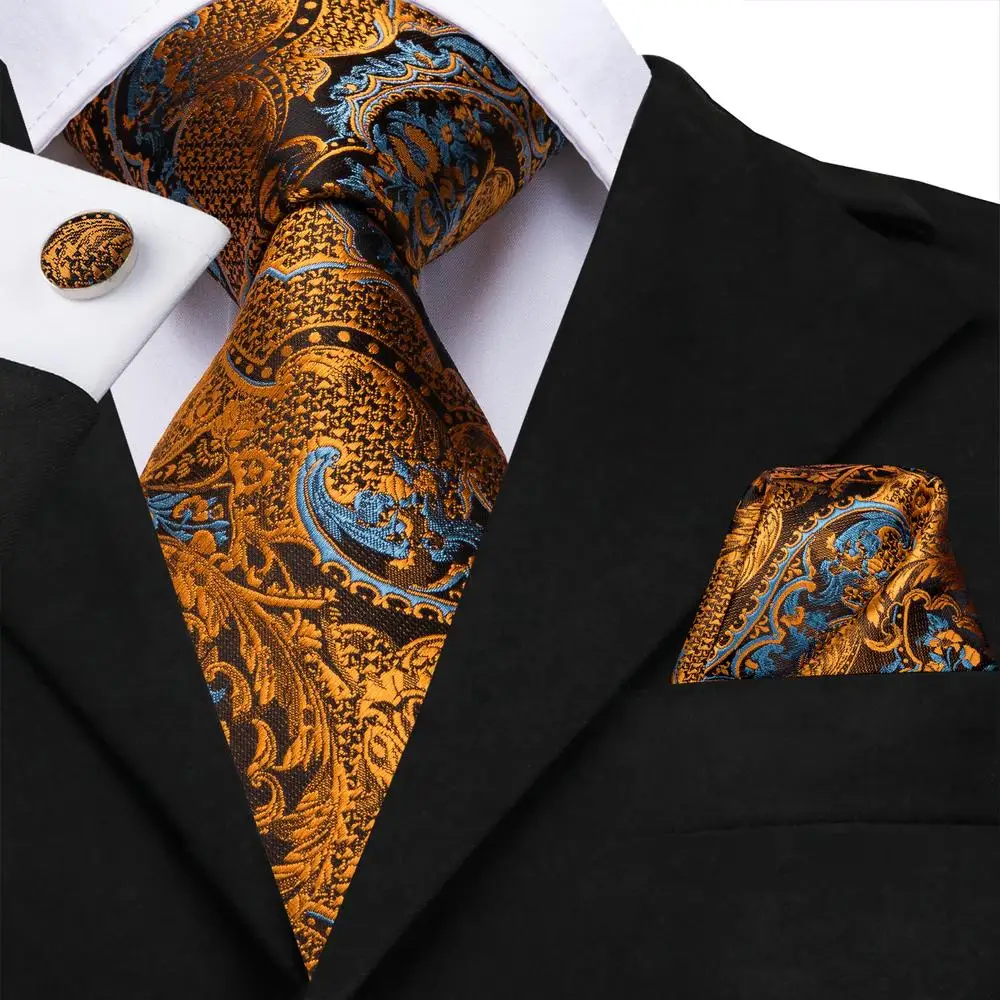 Top Trends: Hi-Tie 100% Silk Luxury Mens Ties Floral Black Gold Ties Paisley NeckTie Pocket Square Cufflinks Set Men's Wedding Party Tie Shoppable Styles