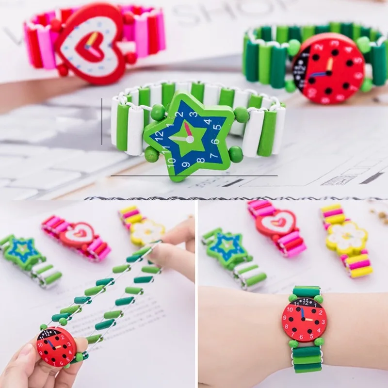 Top Trends: Kids Girl Colorful Wood Bracelets Children Elastic Watch Wristbands Child Toy Bracelet Wholesales Birthday Gift Jewelry Shoppable Styles