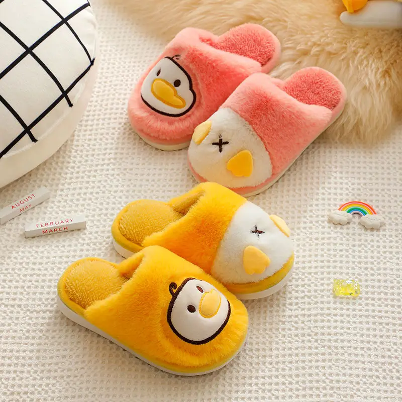 Top Trends: Cartoon Little Yellow Duck Children&#039;s Cotton Slippers Winter Anti-skid Plush Warm Home Baby Furry Slippers Toddler Girl Shoes Shoppable Styles