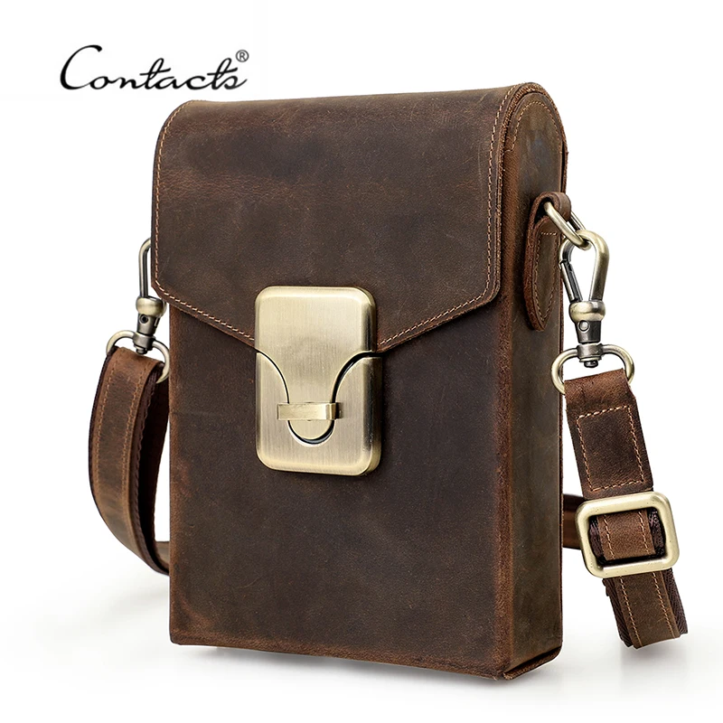 Top Trends: CONTACT&#039;S Crazy Horse Leather Small Crossbody Bag Casual Men Shoulder Bags Luxury Purse Male Leather Men Phone Bag Pouch Bolsos Shoppable Styles