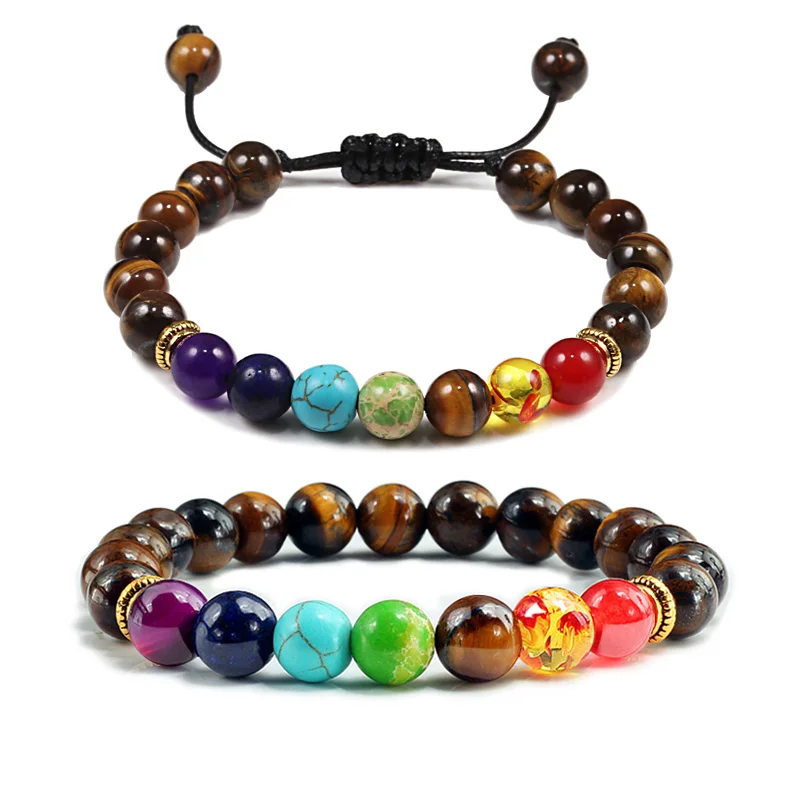 Top Trends: Men Women 7 Chakra Beaded Bracelets Bangles Healing Tiger Eye Stone Chakra Prayer Charm Buddha Bracelet Adjustable Jewelry Gifts Shoppable Styles