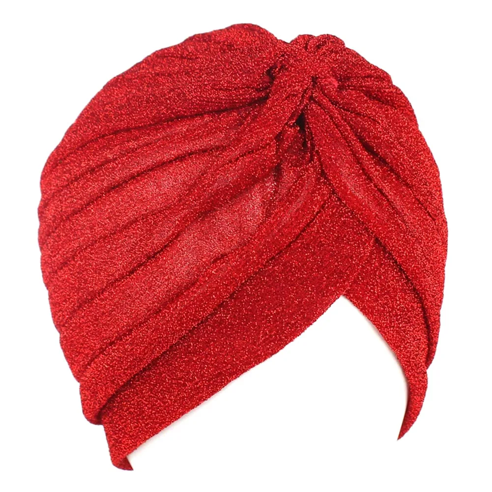 Top Trends: New Bling Gold Silk Headband For Women Knot Twist Turban Cap Warm Stretch Knitted Headscarf Indian Hat Muslim Headpiece Bandanas Shoppable Styles - Image 3