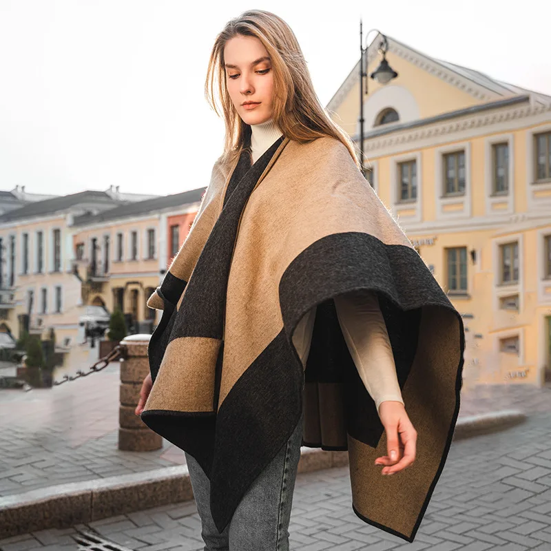 Top Trends: 2023 Big Poncho Winter Square Female Poncho Cashmere Wool Women Poncho Scarf Solid Foulard Femme Pashmina Shawl Winter Excharpe Shoppable Styles