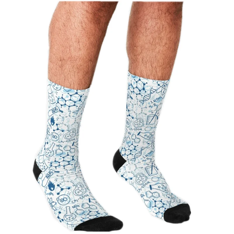 Top Trends: 2021 Funny Men&#039;s Socks Light Blue Chemistry Pattern Printed Hip Hop Men Happy Socks Cute Boys Street Style Crazy Socks For Men Shoppable Styles