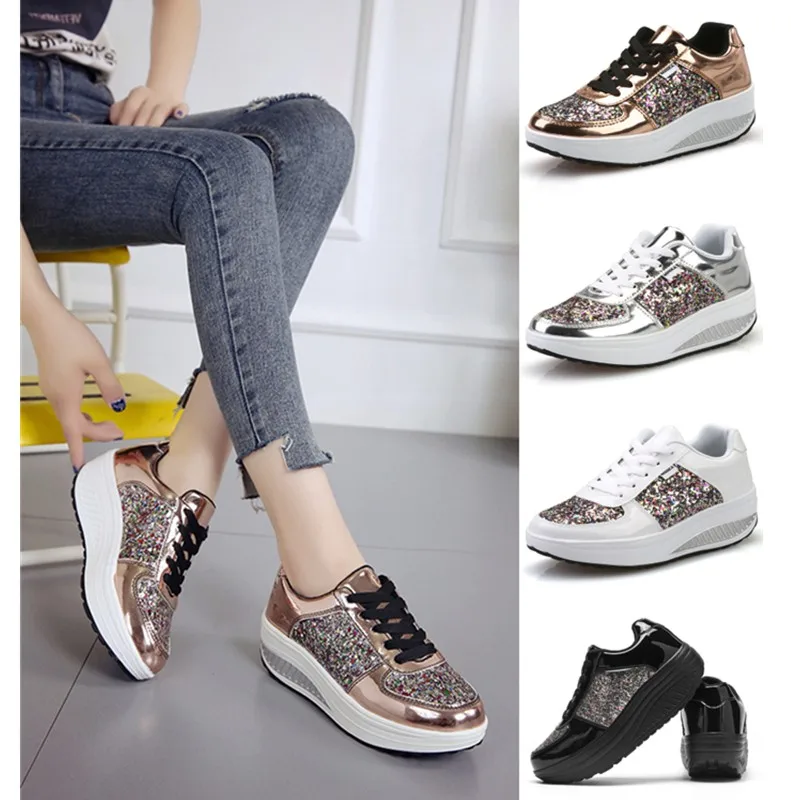 Top Trends: Platform Sneakers Women Casual Vulcanized Shoes Women Bling Ladies Trainers Basket Femme Chunky Sneakers Women Walking Shoes Shoppable Styles