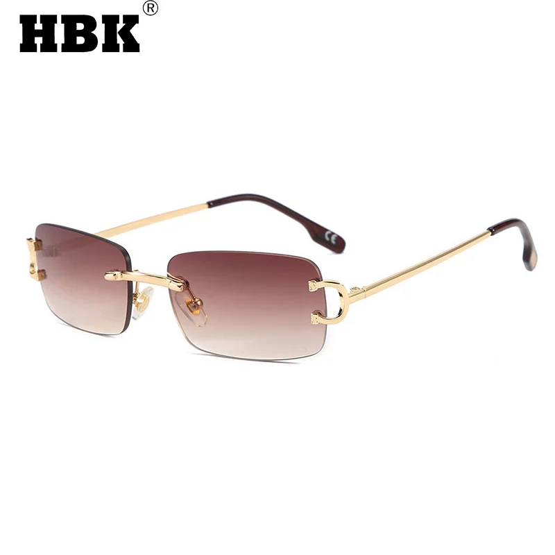 Top Trends: HBK Retro Rimless Sunglasses For Women Men Small Square Gold Frame Brand Design Tea Shades Rectangle UV400 Zonnebril Eyewear Shoppable Styles