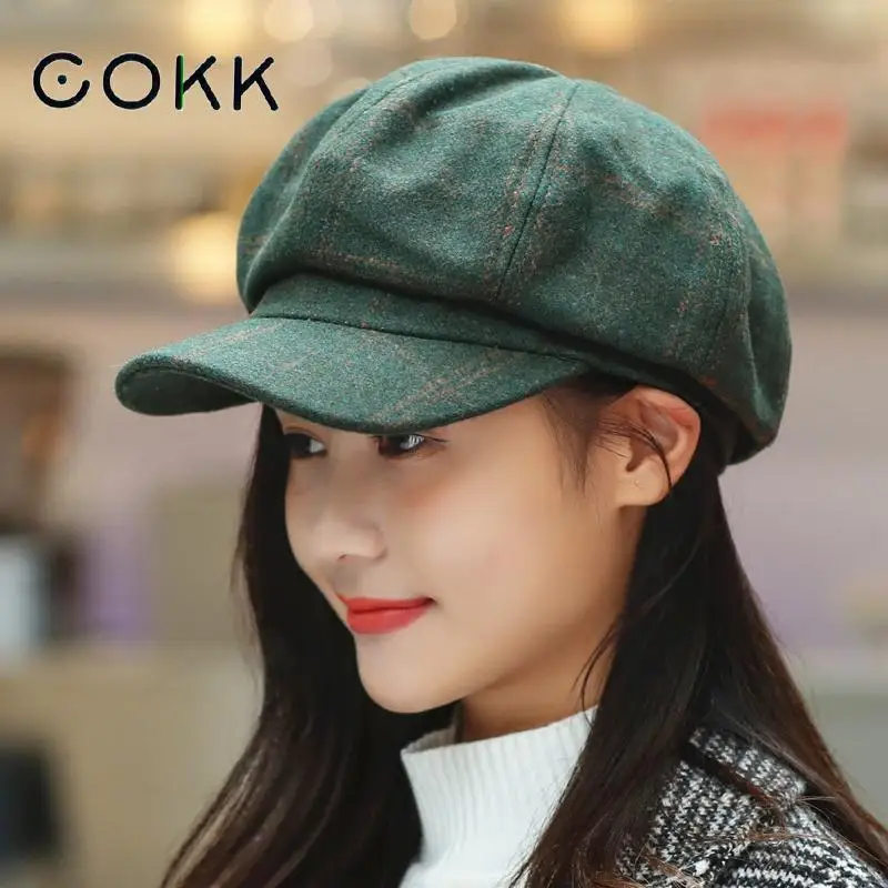 Top Trends: COKK Newsboy Cap Women Autumn Winter Octagonal Caps Artist Painter Hats For Women Men Beret Peaked Cap Female Male Vintage PLaid Shoppable Styles