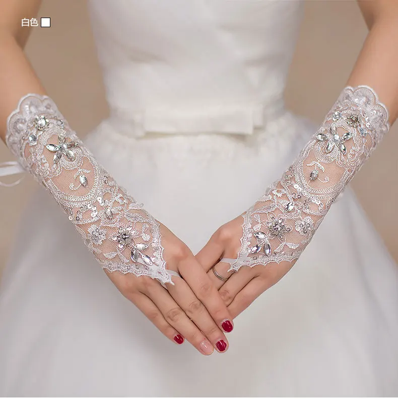 Top Trends: Mid Length Wedding Gloves Women Fingerless Bridal Gloves Elegant Rhinestone White Lace Gloves For Bridal Wedding Accessories Shoppable Styles