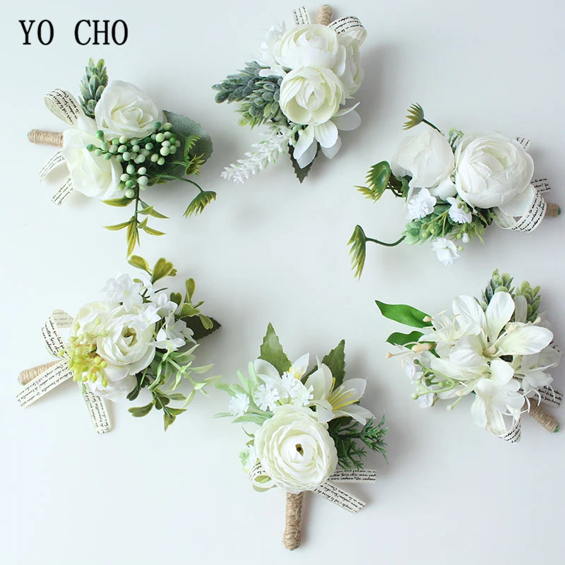 Top Trends: YO CHO Men Boutonniere Buttonhole Rose Brooch Bride Wedding Wrist Corsage Bracelet Groom Ceremony Flower Party Meeting Decor Shoppable Styles