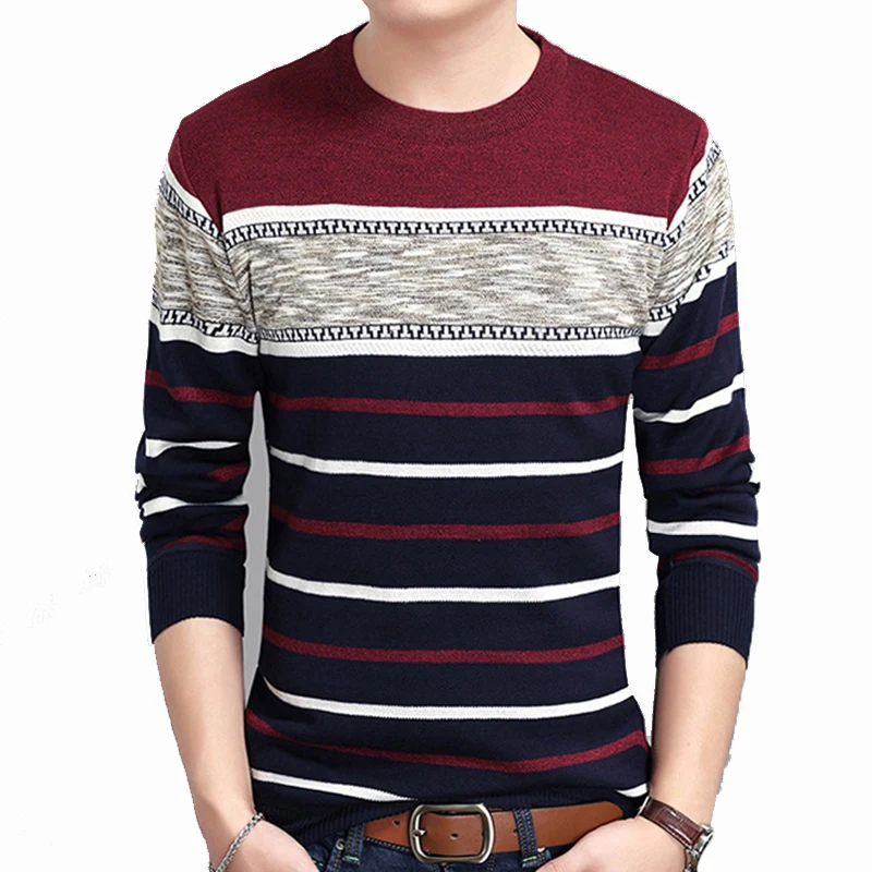 Top Trends: Covrlge New Spring Autumn Casual Men&#039;s Sweater O-Neck Striped Slim Knittwear Mens Sweaters Pullovers Pullover Men M-3XL MZM050 Shoppable Styles