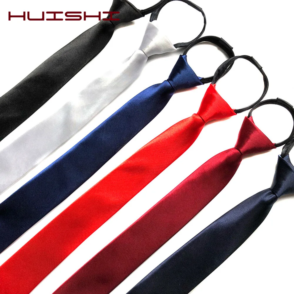 Top Trends: HUISHI Pre-tied Zipper Tie Neck Mens Skinny 5cm Zipper Neckties Red Black Blue Solid Color Slim Narrow Entertainment Party Shoppable Styles