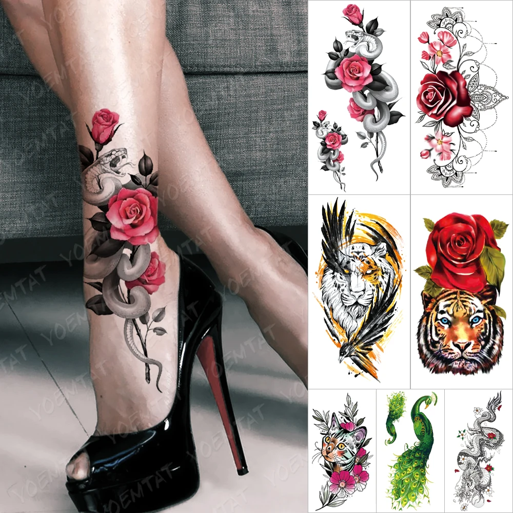 Top Trends: Transferable Waterproof Temporary Tattoo Sticker Large Snake Rose Flower Sexy Flash Tatoo Woman Body Art Fake Sleeve Tatto Man Shoppable Styles