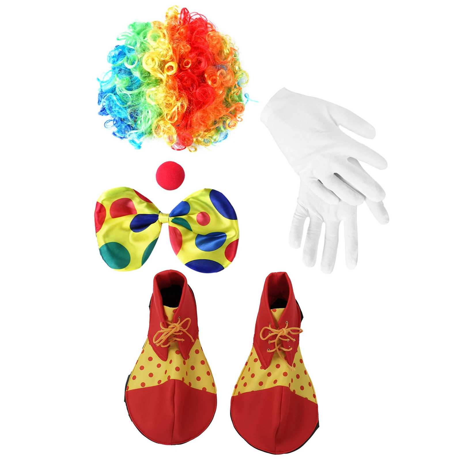 Top Trends: Rainbow Clown Costume Props Set Wig Red Sponge Nose Dots Bow Tie Gloves Clown Shoes Set Adult Kids Halloween Clown Cosplay Props Shoppable Styles