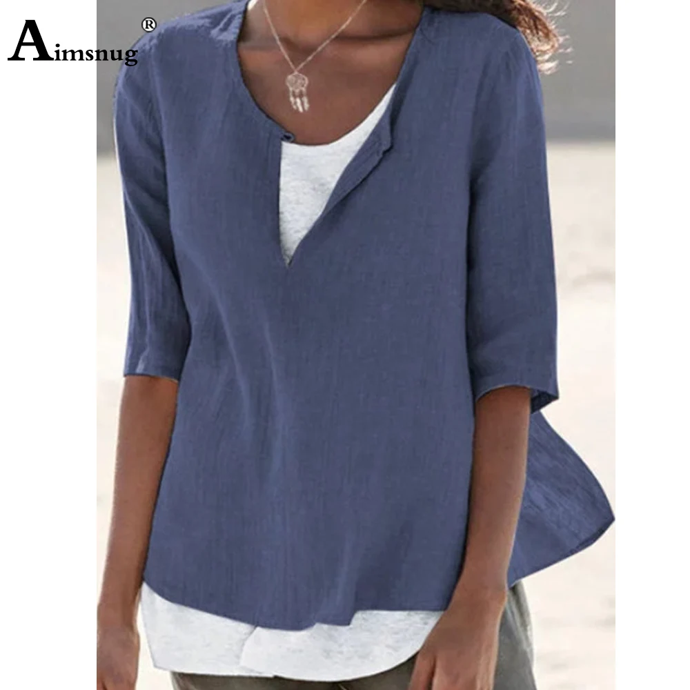 Top Trends: Size 4xl 5xl Women Latest Casual T Shirt V-neck T-shirt Half Sleeve Summer Top Womens Linen Elegant Blusas Tunic Femme Clothing Shoppable Styles - Image 2