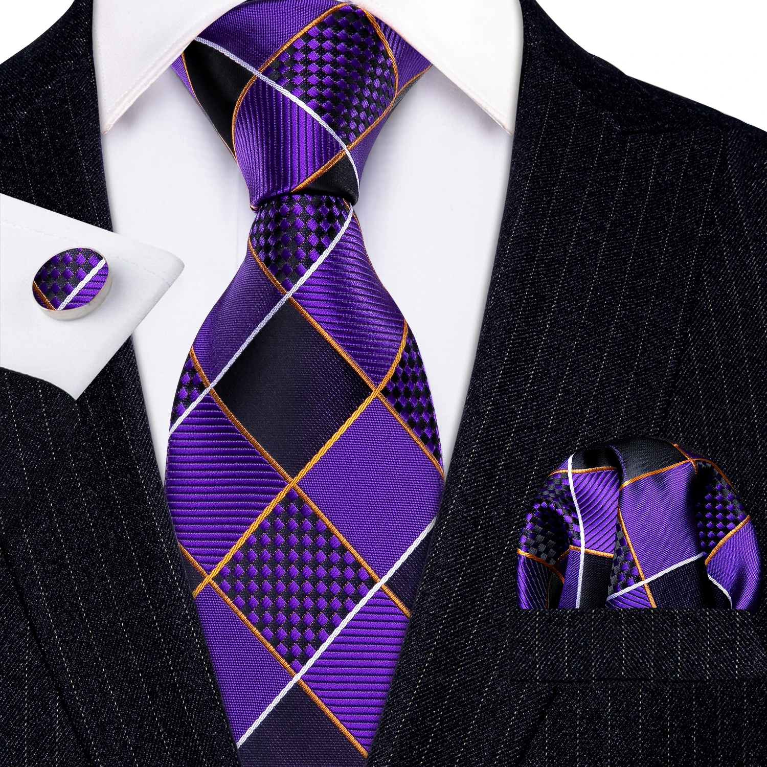 Top Trends: Fashion Luxury Purple Plaid 100% Silk Ties Gifts For Men Suit Wedding Barry.Wang NeckTies Hanky Sets Groom Business LN-5287 Shoppable Styles