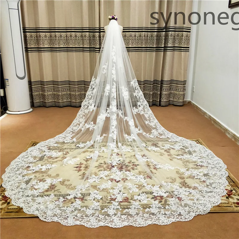 Top Trends: New Pattern Cathedral Length Bridal Veil Lace Veil Wide Veil 1 Layer Wedding Veil Metal Comb Real Photo Shoppable Styles