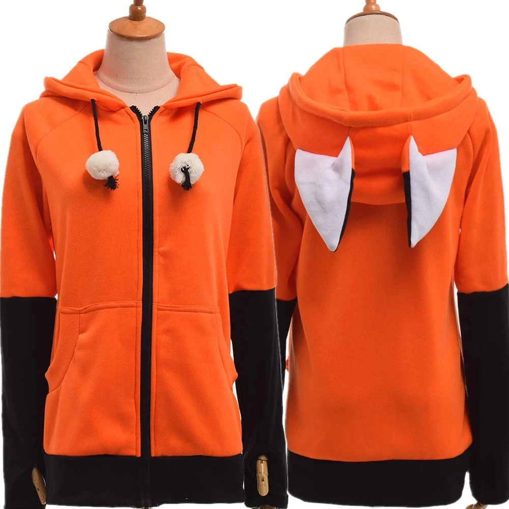 Top Trends: Animal Fox Ears Cosplay Costume Hooded Jacket Warm Orange Sweatshirt Cosplay Unisex Hoodie Shoppable Styles