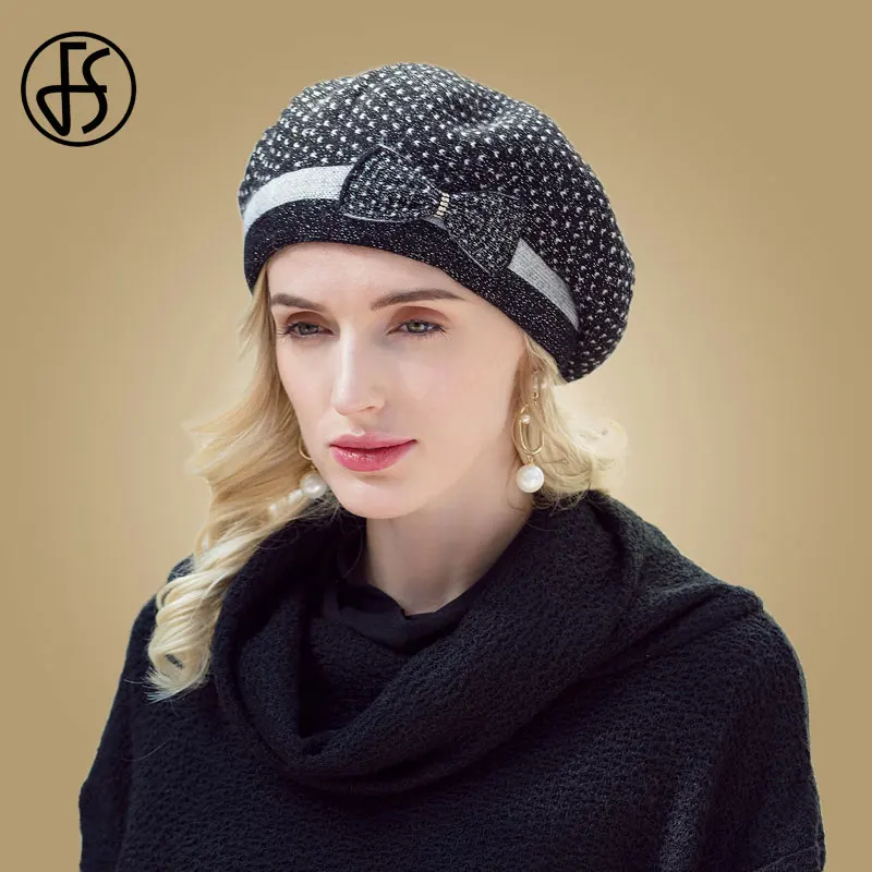 Top Trends: FS French Beret Hat For Women Warm Wool Hats 2023 Winter Beanie Caps Vintage Bowknot Black Beret Hats Elegant Ladies Casual Shoppable Styles - Image 3