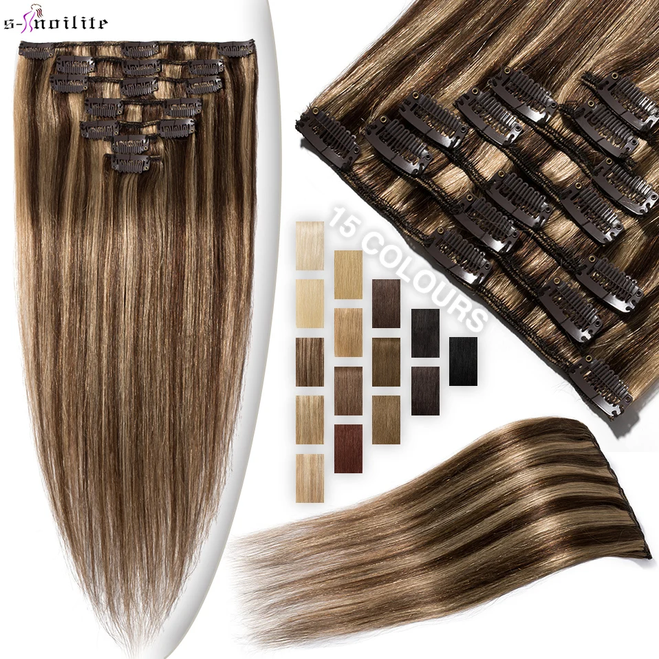 Top Trends: S-noilite 7Pcs / Set Clip In Hair Extensions Human Hair Natural Extension Hair Clips 15"-22" Thin Full Head Clip In Natural Hair Shoppable Styles