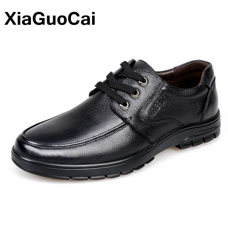 Top Trends: Genuine Leather Men Casual Shoes Luxury British Business Men Shoes Fashion Round Toe Lace Up Autumn Winter Old Man&#039;s Footwear Shoppable Styles