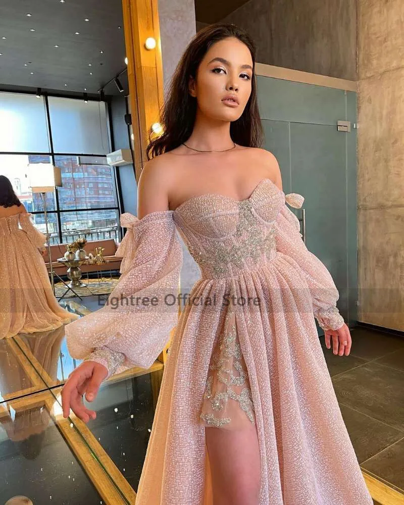 Top Trends: Eightree Pink Wedding Dresses 2021 Puff Long Sleeve Bride Dress Split Side A Line Sexy Beach Wedding Gowns Robe De Mariee Shoppable Styles - Image 2