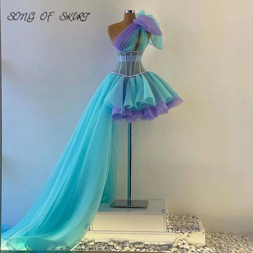 Top Trends: 2022 Color Matching Homecoming Dresses One Shoulder High Low Short Split Festival Prom Party Cocktail Gowns Vestidos De Fiesta Shoppable Styles