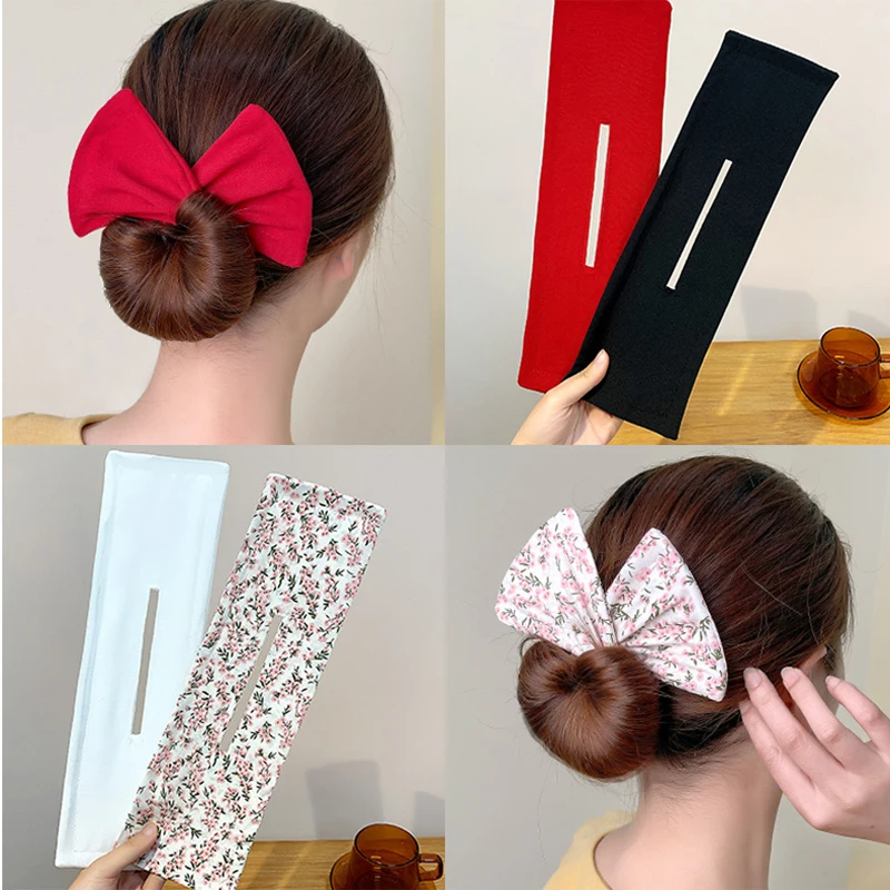 Top Trends: 1PC Multicolor Deft Bun Print Headband Hairpin For Women Girl Cloth Hair Circle Bun Maker Ponytail Holder Hair Accessories Shoppable Styles