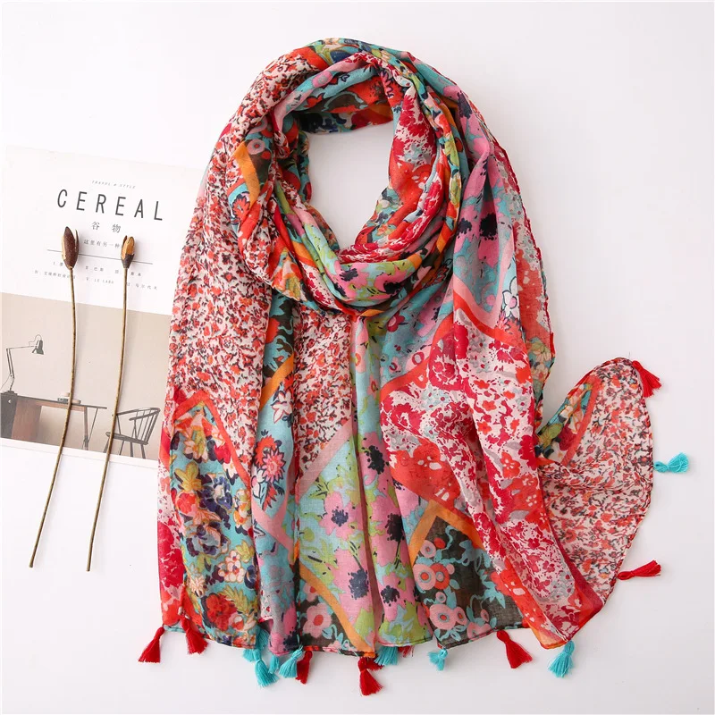 Top Trends: 2024 Fashion Ink Painting Floral Tassel Viscose Shawl Scarf Lady High Quality Wrap Headband Bufandas Muslim Hijab Sjaal 180*90Cm Shoppable Styles