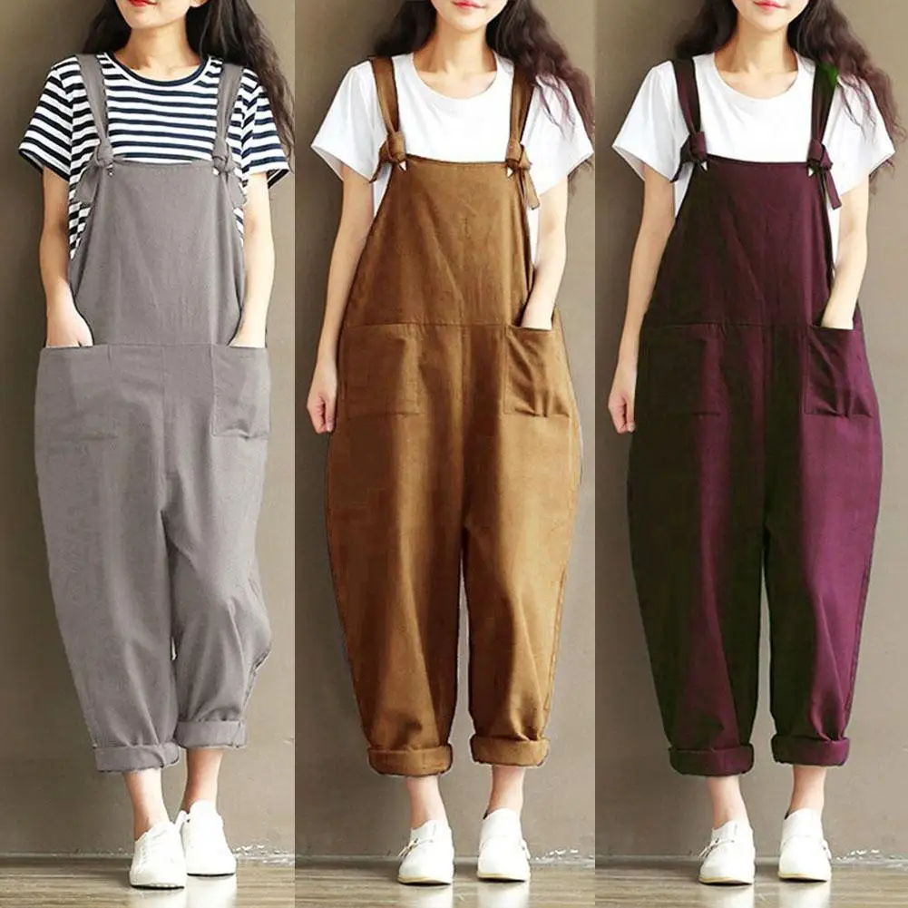 Top Trends: 80% HOT SALES！！！Plus Size Solid Color Women Loose Knot Tie Cotton Linen Jumpsuit Harem Overalls Shoppable Styles