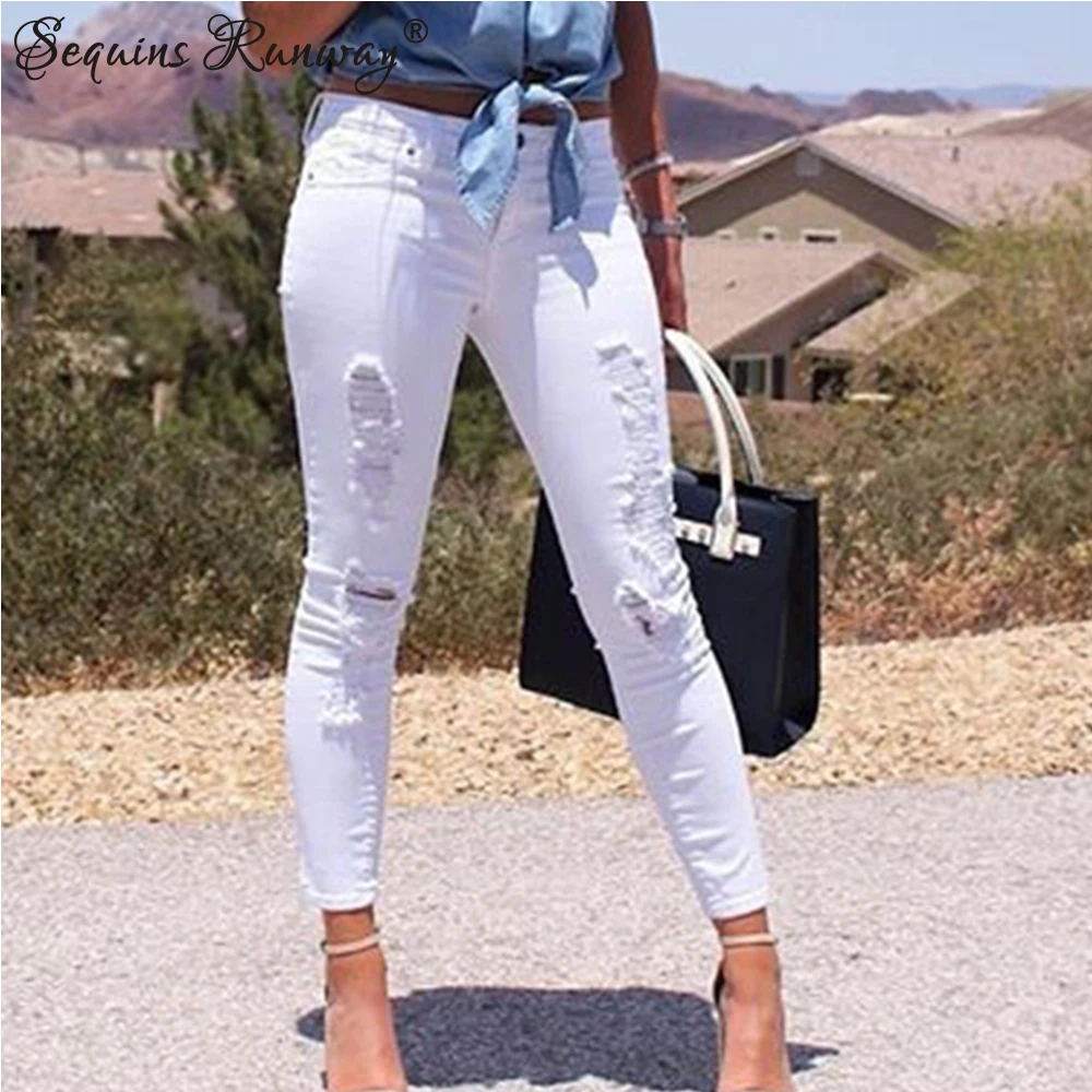 Top Trends: Sexy Hole White Streetwear Women Boyfriend Jeans Woman High Waist Pencil Pants Leggings Mom Jeans Vintage Clothes Denim Trousers Shoppable Styles