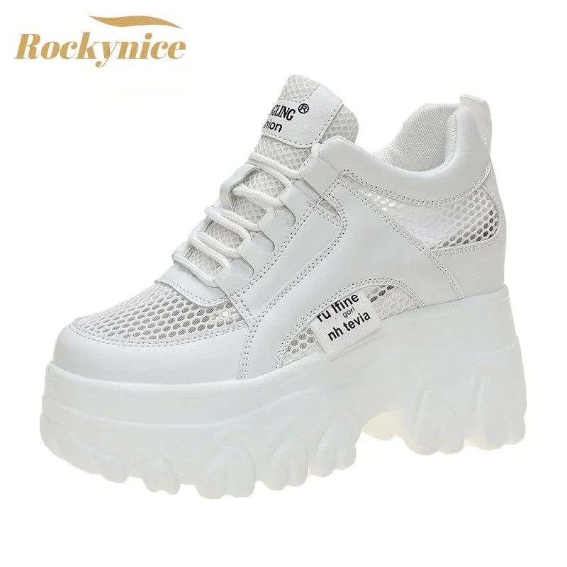 Top Trends: Breathable Mesh Chunky White Sneakers Women Summer 2021 Hollow Out Mesh Platform Sandals Woman Height Increased Casual Shoe 10cm Shoppable Styles