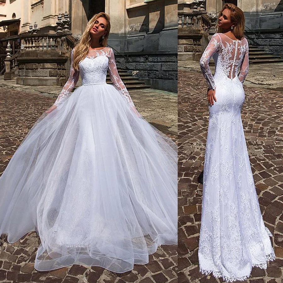 Top Trends: Charming Two Pieces 2 In 1 Wedding Dresses G04 With Lace Appliques Mermaid Bridal Dress With Detachable Skirt Vestido De Noiva Shoppable Styles