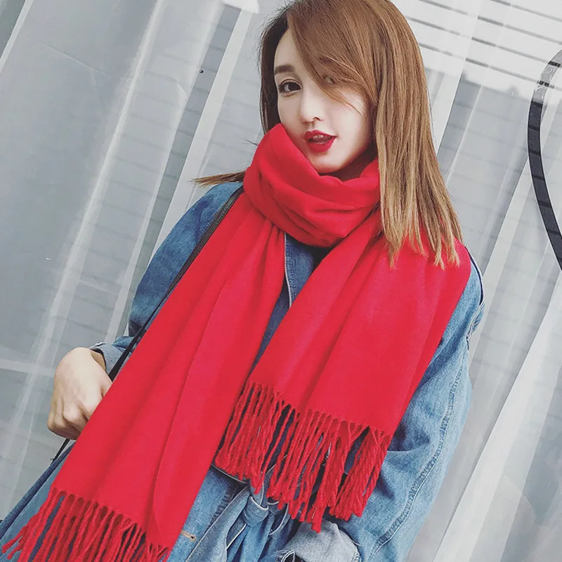 Top Trends: QLUKEOYY 150g Imitation Cashmere Scarf Brushed Pure Color Thick Scarf Long Scarf Winter Tassel Shawl Women Shoppable Styles - Image 2