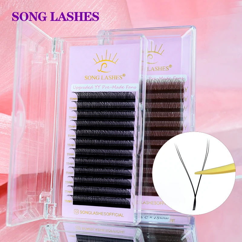 Top Trends: SONG LASHES New Premade Fans YY Shape Black Brown Eyelash Extension Two Tips C / D Curl High Quality Fans Shoppable Styles