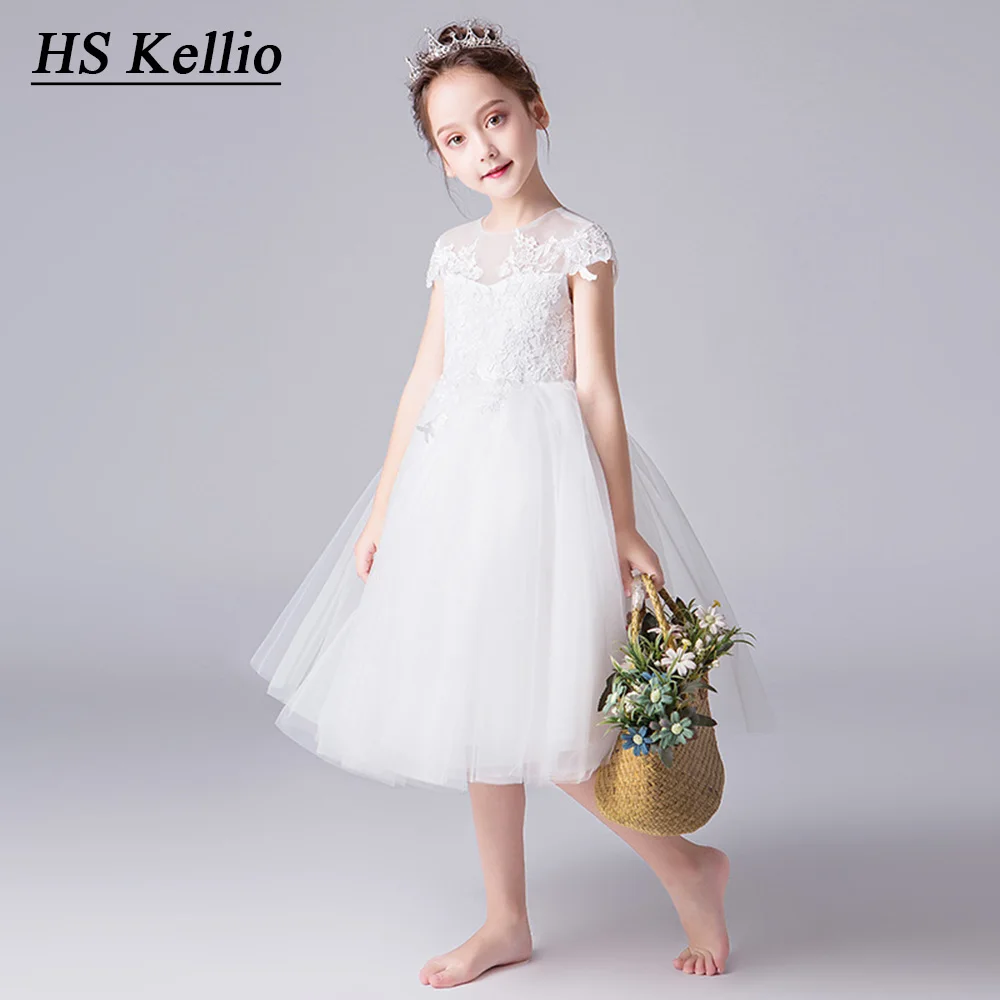 Top Trends: Flower Girl Dresses Off White Tea Leangth First Communion Dress With Lace Appliques Shoppable Styles