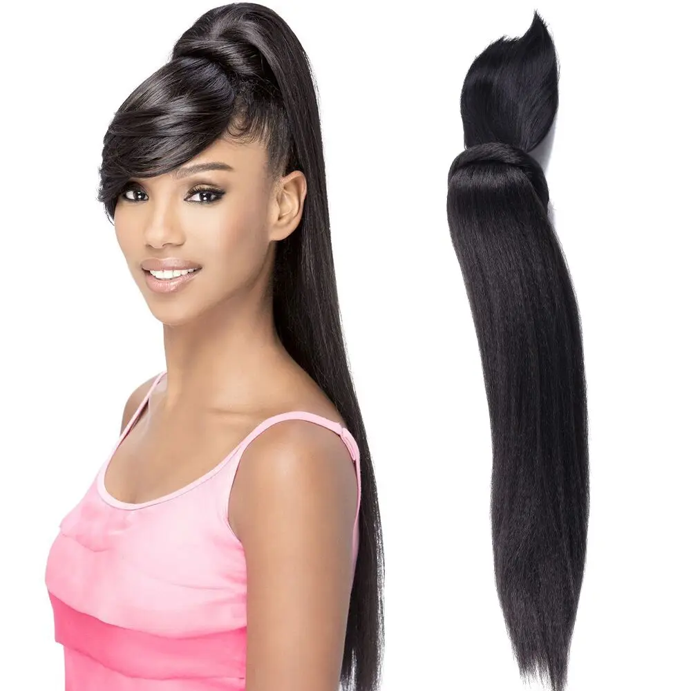 Top Trends: Long Kinky Straight Hair Ponytail With Bangs Fake Hair Bun And Bang Set Synthetic Pony Tail For Women Clip In Hair Extensions Shoppable Styles