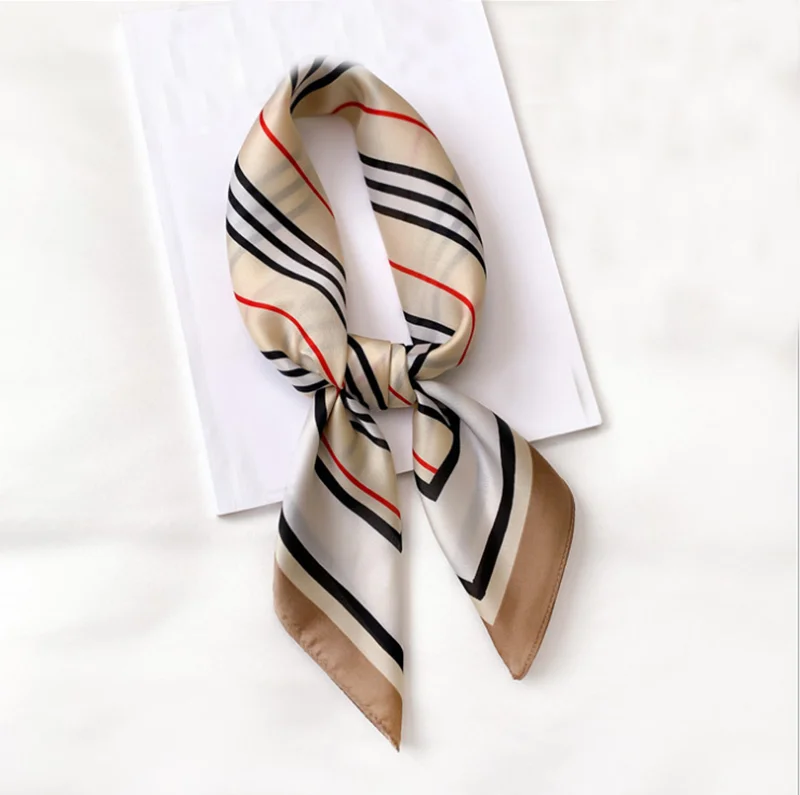 Top Trends: 2021 Women Multifunction Polyester Silk Scarf Elegant Stripes Printed Casual Satin Small Square Wraps Head Scarves Hijab 70x70cm Shoppable Styles