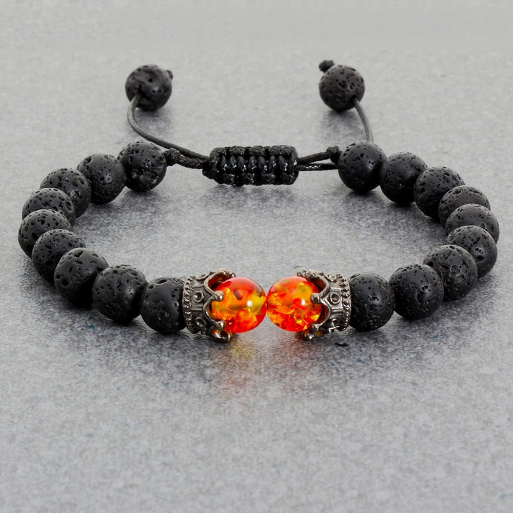 Top Trends: Black Lava Stone Crown Charm Tiger Eye Beads Bracelet For Men Women Braided Bracelets Handmade Adjustable Jewelry Pulseira Shoppable Styles