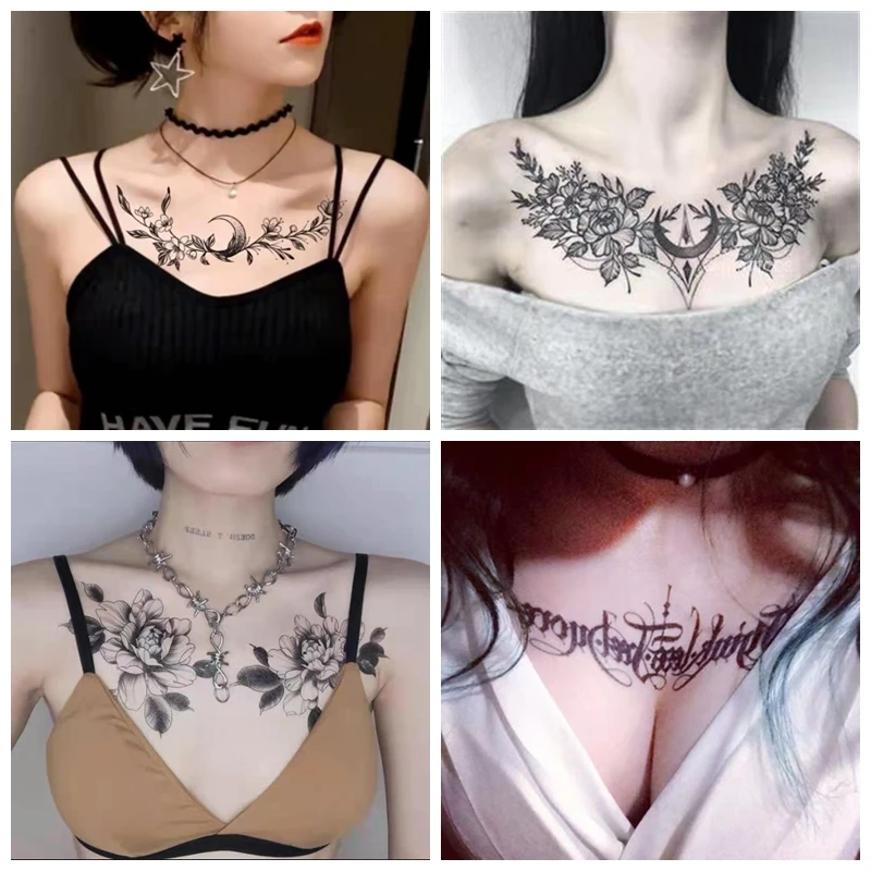 Top Trends: Dark Flower Temporary Tattoo Female Waterproof Sexy Gothic Clavicle Water Transfer Art Fake Tattoos Arm Chest Tattoo Stickers Shoppable Styles