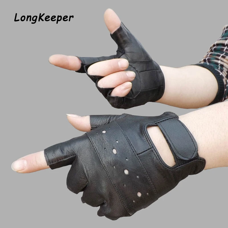 Top Trends: Longkeeper Men Genuine Leather Gloves Sport Driving Slip-resistant Luvas Half Finger Sheep Leather Fingerless Gym Fitness Gloves Shoppable Styles