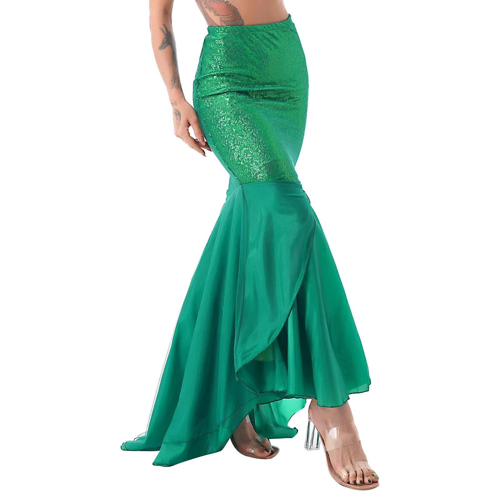 Top Trends: Women Shiny Sequins Mermaid Tail Skirt Ladies Halloween Evening Carnival Party Cosplay Costume For Stage Performance Vestido Shoppable Styles